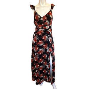 Lulus Loving Moments Black Floral Print Burnout Ruffled Maxi Dress sz L NWT